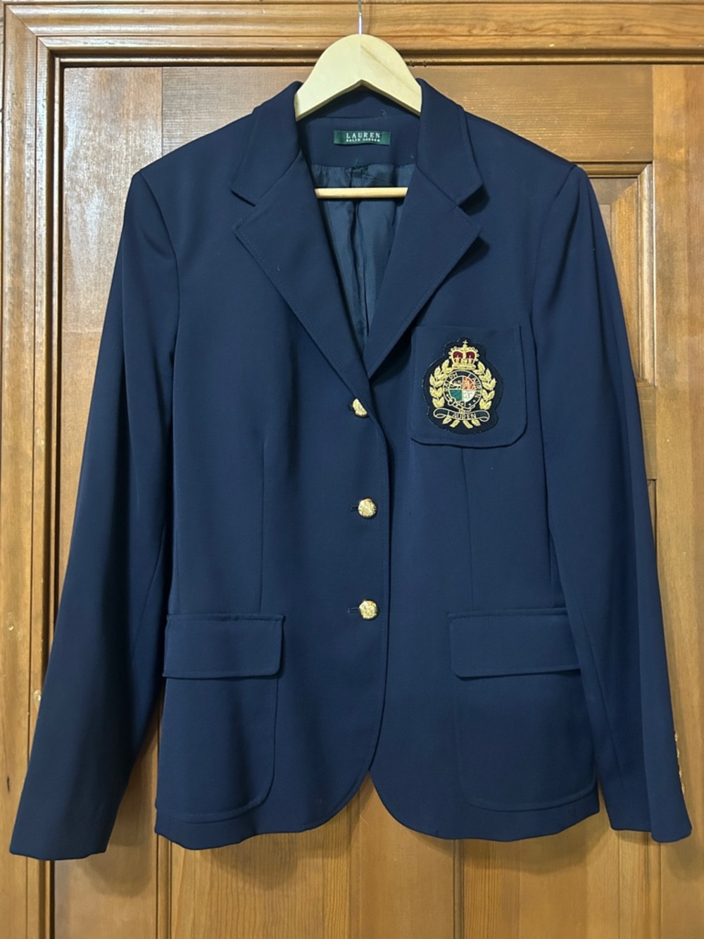 Lauren Ralph Lauren Navy Crest Blazer Gold Buttons Preppy Equestrian Size 12